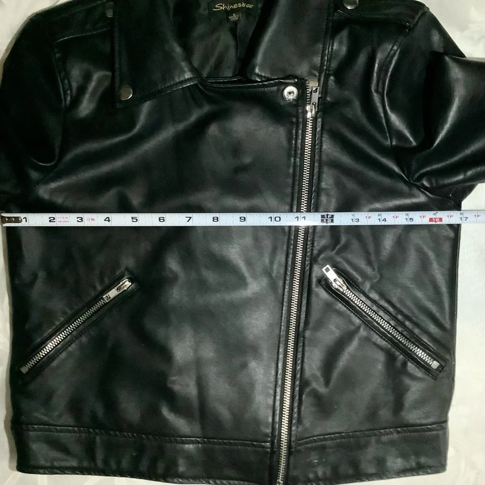 Vegan Black Leather Jacket Small Moto Faux Short Silver Accents